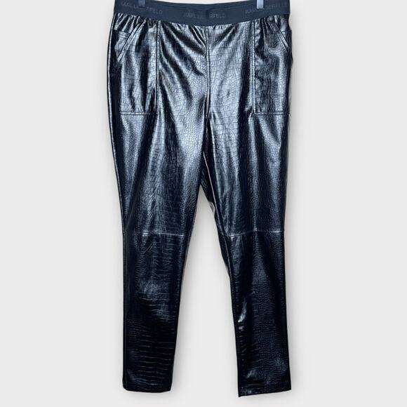 KARL LAGERFELD High Waist Croc-Print Faux Leather Pants Leggings Black Swiftie - Picture 5 of 9